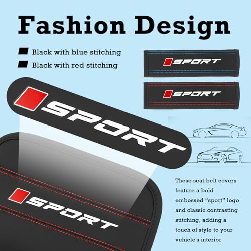 2PCS Car Seat Belt Cover Pad,Leather Car Seat Strap Pads with Red/Blue Stitching,Universal Non-Slip Seats Belt Shoulder Pad Cars Interior Accessories for Cars Truck SUV (Black/Red) - color: Black/Red