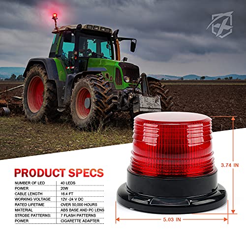 Xprite LED Beacon Light, Forklift Strobe Lights w/Magnetic Base for Construction Vehicles, TowTrucks, Security Patrol, Postal, Golf Carts, UTV ATV, Snow Plows-Red - color: Red