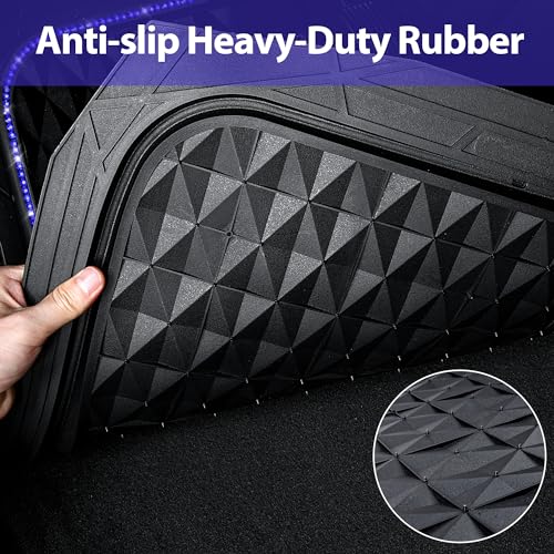 CAR PASS Bling Diamond Rubber Car Mats, Heavy Duty Deep Dish All-Weather Floor Mat Full Set Anti-Slip 3D Rhombus Waterproof Trim to Fit Liner Universal Glitter Sparkly Shining Rhinestone, Black Blue - color: Blue Diamond