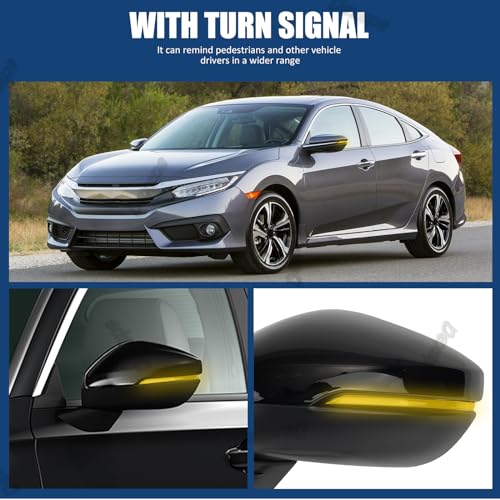 Driver Side Mirror Assembly Compatible with Honda Civic 2022-2025 Heated with Blind Spot Monitor, Turn Signal, Power Adjustable Glass Replace 76258T20A31 HO1320352 (8Pin Left) - style: 8pin Left