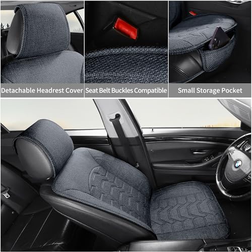 Linen Car Seat Covers Breathable Cloth Fabric Front Seat Protectors Automotive seat Covers Universal Fit for Most Cars Vans SUVs and Trucks(Gray,2PCS) - color: GRAY
