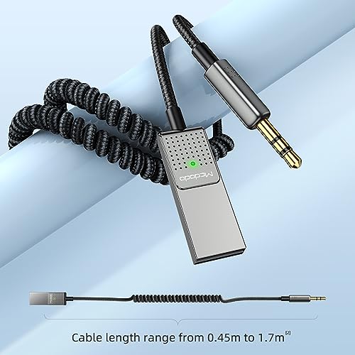 Mcdodo Aux Bluetooth Adapter 5.3 with Built-in Microphone CD Quality 10M Transmission Bluetooth Receiver USB 2.0 to 3.5mm Wireless Car Kit Auxiliary Incoming Calls Hands-Free Instant Car Start Compati