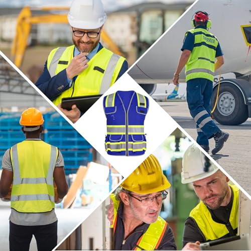 HYCOPROT Reflective Safety Vest Class 2 High Visibility Heavy Duty Construction Vest with Padded Neck,Meet ANSI/ISEA Standard - color: Blue, size: XX-Large