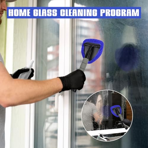 wuyaoyao 14PCS Car Windshield Cleaning Tool, Car Glass Wiper Kit with Window Cleaner, Microfiber Pads, Spray Bottle, Extendable Handle, Interior Detailing Dust Brush, Car Cleaning Supplie (Blue) - color: Blue