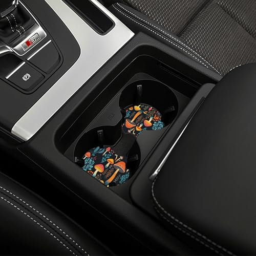Mushroom Woodland Steering Wheel Cover Mushroom Fern Cute Steering Wheel Cover Woodland Anti-Slip Breathable Universal for 14-15 Inch Car with 2 Pieces Car Coasters for Women Men - color: Mushroom2