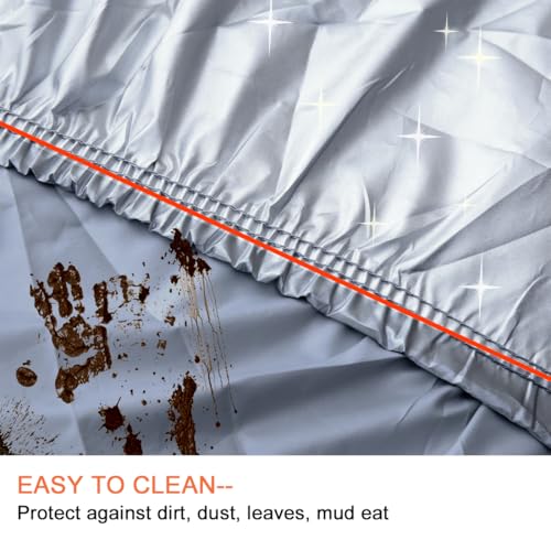 uxcell YL Silver Tone 190T Car Cover Outdoor Weather Waterproof Scratch Rain Snow Heat Resistant W Mirror Pocket 480 x 185 x 170cm - size: YL