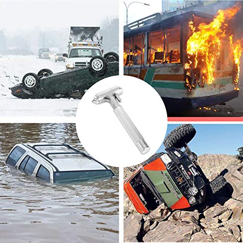 MOTORBUDDY Car Safety Hammer, Fireproof Metal Emergency Escape Hammer with Hard Alloy Head Window Breaker and Seat Belt Cutter, Aluminium Alloy Emergency Escape Tool for Car Accidents - color: Silver