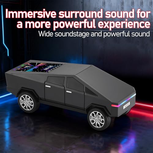 WS-580 Futuristic Pickup Truck Bluetooth Replica Speaker with LED Display Screen – TWS, FM, USB/TF, LED Headlights, Mic, Practical Gift for Car Model Fans, Audio Users & Tech Hobbyists (Black) - color: Black
