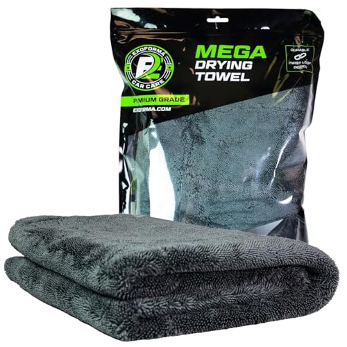 ExoForma Mega Car Drying Towel - Holds Up to 9 lbs, No Streaks, Scratches, or Water Spots | 1200 GSM Microfiber Double Twist Pile & Edgeless Design, 1 Quick & Effortless Dry, 2 Pack - 24” x 36” - size: Pack of 2