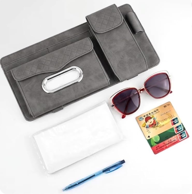 Multifunctional Car Visor Organizer (Suede leather - Gray) - color: Suede leather - Gray