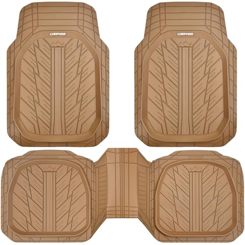 CAR PASS Tire Tread DeepDish Rubber Floor Mats for car Heavy Duty car mats All Weather, Universal XL~M Trim to Fit for Truck SUV Vehicle Automotive, Waterproof car mats 3 piece Solid Beige - color: All Beige