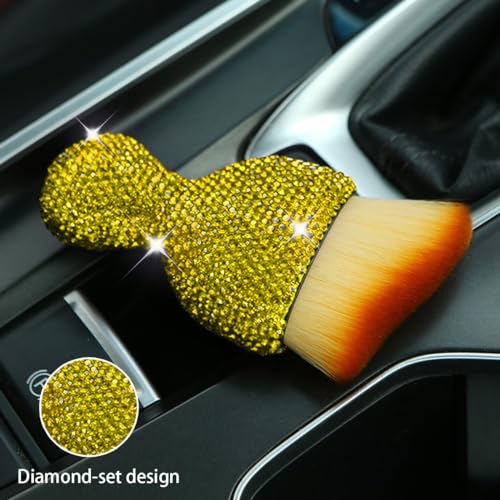 zipelo Auto Interior Dust Brush, Car Detailing Cleaning Brush with Diamond, Bling Handle Soft Bristles Dusting Tool, Scratch Free Dirt Clean Brushes for Vehicle Air Conditioner Vent (Yellow) - color: Yellow