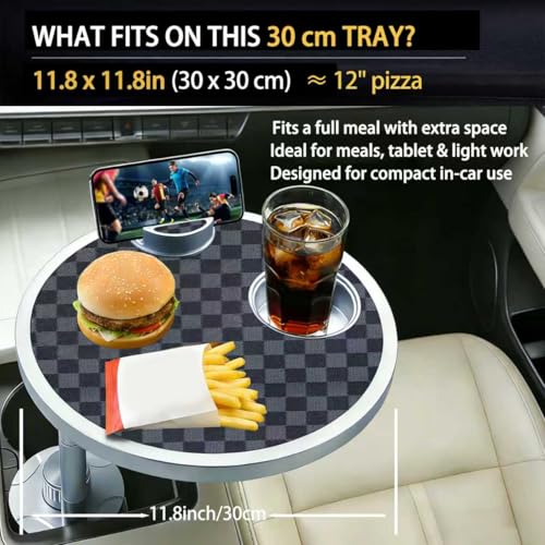 Car Food Tray & Car Table Tray with Car-Grade Aluminum Cup Holder & Phone Stand, Premium Wood with Leather Surface, 360Β° Rotating Car Desk for Laptop &Eating (Round, Black&Grey) - color: π₯πΌππ»π± Β· Grey&Black
