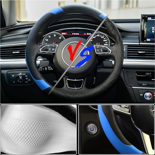 Blue Steering Wheel Cover Microfiber Leather Sporty Car Accessories for Men and Women,Breathable Non-Slip Universal Fit 14 1/2-15 Inch(Black and Blue) - color: Black+Blue