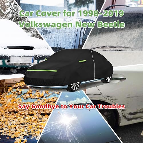 Car Cover for Volkswagen Beetle/New Beetle 1998-2019, Custom Fit Waterproof All-Weather Full Car Cover, Windproof Outdoor Full Cover with Driver-Side Zippered Door, UV-Resistant and Dustproof - size: for VW New Beetle