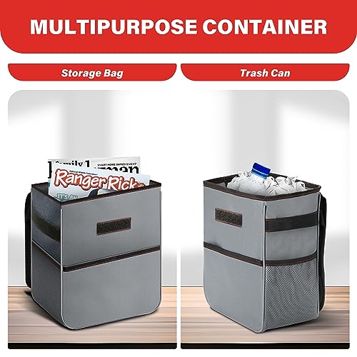 Simple Deluxe Car Trash Can with Lid and Storage Pockets, Multipurpose Garbage Bin with Adjustable Straps, Collapsible and Portable Organizer, 2 Gallon, Grey