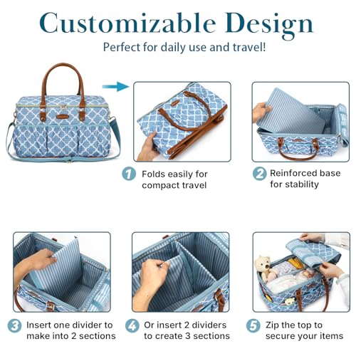 DOKUS & CO Luxe Diaper Caddy Organizer, Extra Large Collapsible Nursery Storage Tote for Baby Essentials & Travel - color: Blue