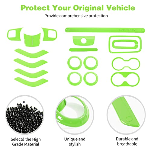 CheroCar 18PCS Interior Trim Kit for Jeep Wrangler JK JKU 2011-2018 4 Door,Steering Button Frame, Air Conditioning Vent Trim Cup Holder Cover,Gear Shift Knobs Frame,Light Green… - color: Light Green