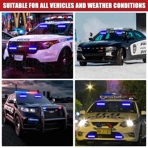 2X 6.1 inch Emergency Strobe Lights Blue 12 LED Hazard Warning Flashing Safety Dash Front/Rear Windshield Lights Grill Surface Mount for Police Firefighter Ambulance Vehicles Trucks Car - color: Blue