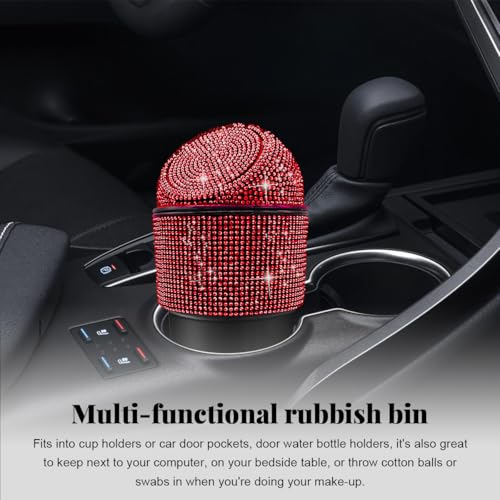 Yourkar Bling Car Trash Can with Lid, Sparkling Crystal Auto Garbage Can with Leak-Proof Lid, Multipurpose Waterproof Trash Bin for Automotive Home Office Kitchen Bedroom (Red) - color: Red