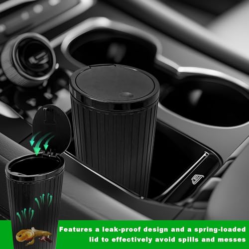 Car Trash Can with Lid, Leakproof Vehicle Cup Holder Garbage Bin with Self-Standing Adhesive Trash Bags, Mini Portable Garbage Can Waterproof Waste Container for Auto Home Office
