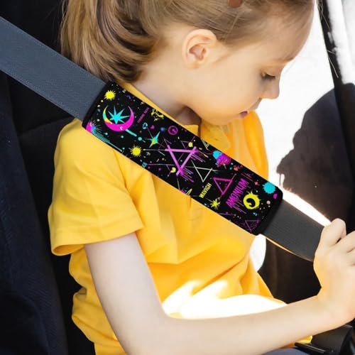 Comfortable Cushion Pad Car Shoulder Strap Harness Pad, Magical Bright Alchemical Cosmic Goth Trippy Purple Sun Moon Art Witchcraft 2PCS Car Belt Covers - color: Color857