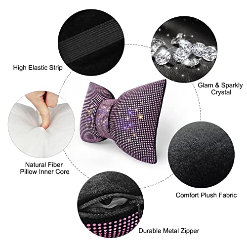 surpassme 2PCS Rhinestone Car Headrest Neck Pillow for Driving with Bling Bling Crystal Bow Pillow Car Accessories for Women (Pink) - color: 2 Pink Pillows