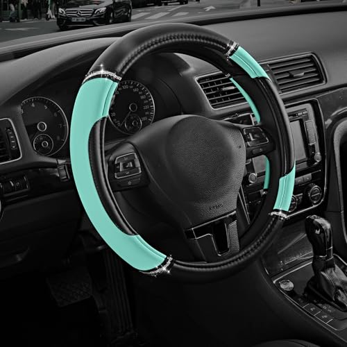 Road Comforts Leather Steering Wheel Cover - Made with PVC Leather - Anti-Slip, Universal Fit 14 1/2 inches to 15 inches - Mint - color: Mint