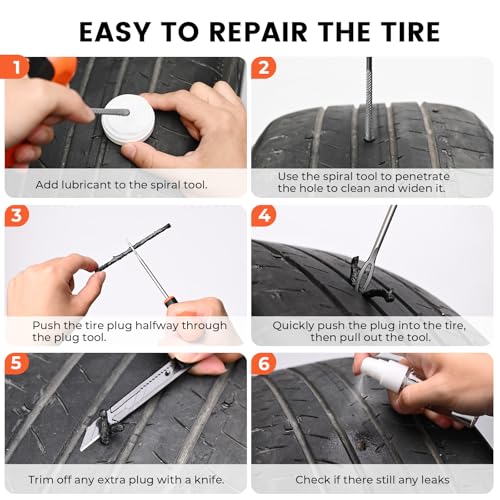 ETENWOLF Flat Tire Repair Kit with Plugs 16 Pcs, Heavy Duty Tire Plug Kit for Car, Motorcycle, ATV, Jeep, Truck, Tractor (Grey) - color: Grey