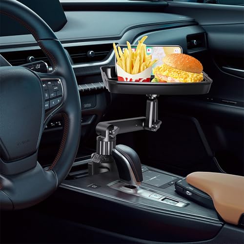 Larger Cup Holder Tray for Car, 10 inch Car Food Tray with Phone Holder Detachable 3 in 1 Car Cup Holder 360° Rotating Food Table Tray Expander for Eating