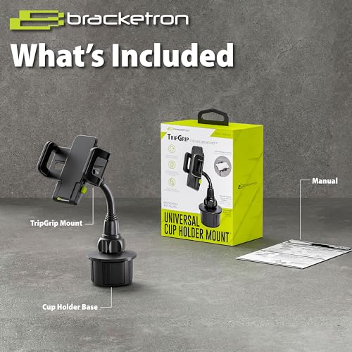 Bracketron TripGrip Universal Phone Holder for Car Cup Holder Mount - 360 Degree Rotation, Swivel Gooseneck, Expandable Base Cell Phone Cup Holder Insert - Smartphone Cradle Stand - style: Cup Holder Mount