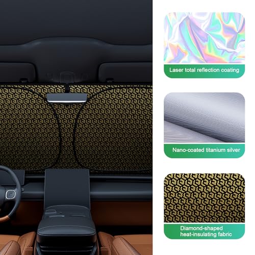 Car Windshield Sun Shade, Iridescent Sun Shade Blocks UV Rays & Heat, Foldable Sunshade with Metal Frame for Automotive Interior Protection, Universal for Most Cars (55.1" × 27.5")