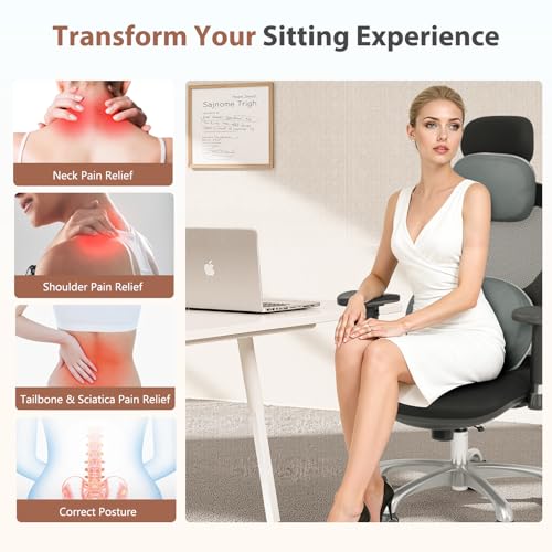 FLORICH Reversible Car Lumbar Support Pillow and Car Neck Pillow Suede & Leather Double-Sided Car Seat Headrest with Lumbar Cushion Relieve Back Neck Fatigue for Car, Office Chair, Wheelchair, Gray - color: Gray
