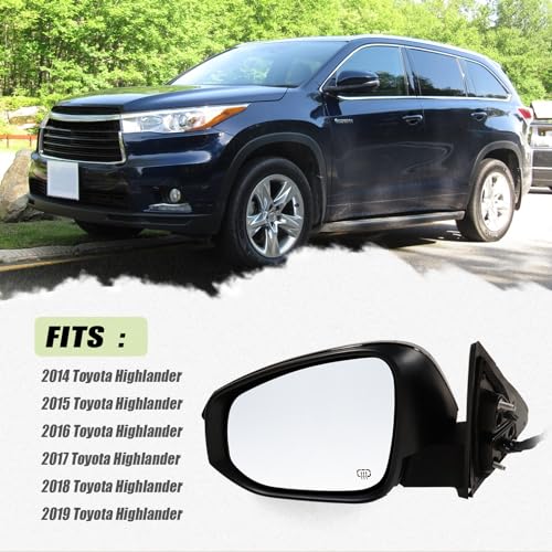 Left Driver side Mirror Fits 2014-2019 Toyota Highlander With Power Glass, Heated,Turn Signal and Manual Folding,Without Blind Spot Match Black Replace 87940-0E130(6Pins) - color: Black, size: 6Pins-Left