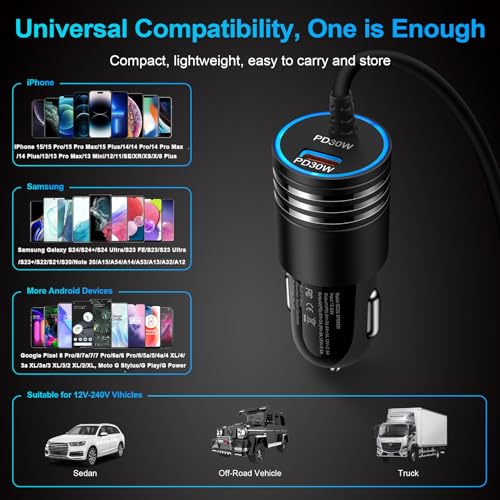 60W Super Fast Charging Android Car Charger Type C Rapid Samsung Car Charger with 3ft Built-in USB C Cable for Samsung Galaxy S26 S25 Edge S24 Ultra S23 S22 S21 A17 A56 A36 A16 A35 A15 A54 A14 A53 A23 - style: Straight Cable