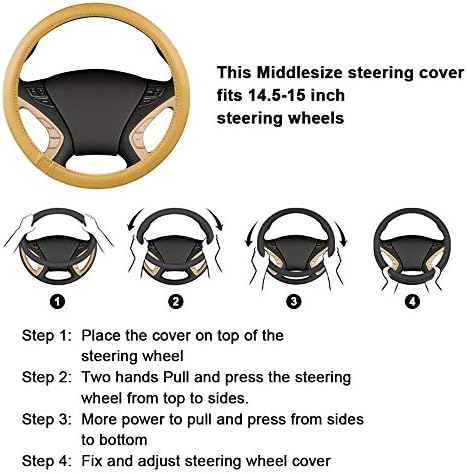 HAOKAY Top Grade Black Genuine Leather Steering Wheel Cover Men Women, Luxury Steering Wheel Cover for Cars, SUVS and Trucks,Universal 14.5-15 inch - color: BLACK