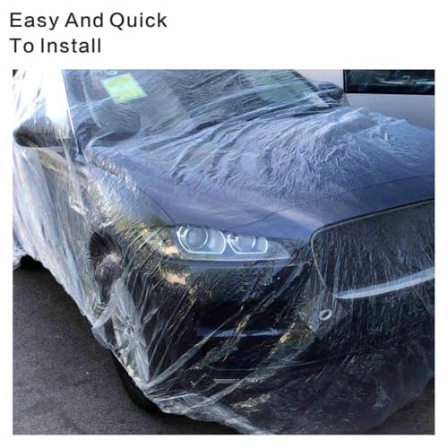 Clear Plastic Car Cover, 4 Pack Universal 12.5 x 21.7ft Disposable Full Car Cover with Elastic Band for Sedan Outdoor Snow Rain Dust Weather