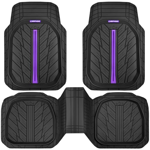 CAR PASS Tire Tread DeepDish Rubber Floor Mats for car Heavy Duty car mats All Weather, Universal XL~M Trim to Fit for Truck SUV Vehicle Automotive, Waterproof car mats 3 Piece (Purple Black) - color: Purple Black