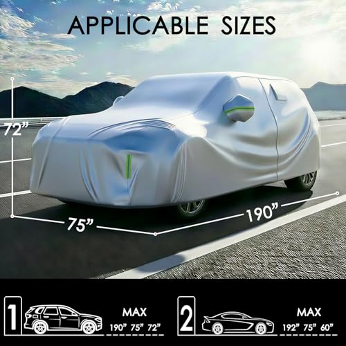 Car Cover Waterproof All Weather 10 Layers SUV Car Cover Universal Heavy Duty Fit for Toyota RAV4,Honda CRV,Tesla Model Y,Chevrolet Equinox,Nissan Rogue etc. (Silver, Fits SUVs up to 190") - color: Silver, size: Fits SUVs up to 190"