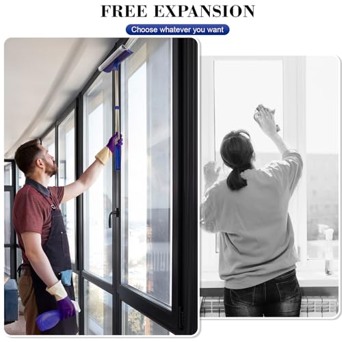 2-in-1 Window Squeegee&Car Squeegee with 15.7"-27.5" Retractable Stainless Steel Handle, Windshield Cleaner Tool for Cars, Trucks, Glass Doors, Shower Glass, Outdoor Windows