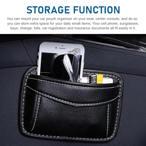 Car Seat Side Pocket Organizer, Premium PU Leather Auto Console Side Pocket, Universal Gap Bag & Pen Holder for Car, Mini Storage Pouch for Phone, Sunglass, Document and Automotive Tray(Black)
