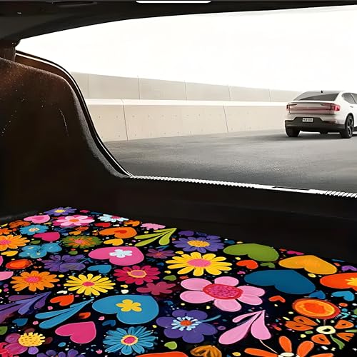 Universal Car Trunk Mat 29" x 39", Vibrant Flowers Love All Weather Durable Cargo Mat Protector for SUV, Truck, Van | Stylish Cargo Liner Cover Leopard Print Car Accessories - color: Vibrant Flowers Love