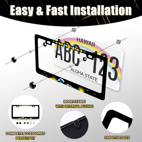 Sun Ocean Waves License Plate Frame Hawaii License Plate Holders Sea Wave Funny Stainless Steel Car Bracket 2 Holes with Screws Universal Auto Accessory License Plate Frames 6.2x12.2 Inch - color: Funny Sun and Ocean Wave
