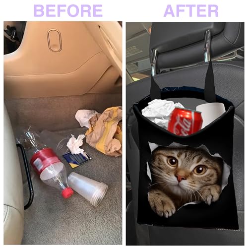 Car Trash Bag Cat in Black Hole Car Trash Bin Leakproof Waterproof Car Trash Can for Back Seat, Foldable Car Garbage Bag with Adjustable Straps and Drawstring for Car Accessories - color: Cat in Black Hole