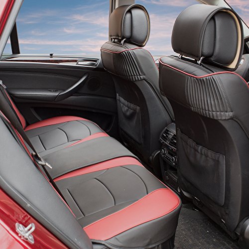 FH Group Ultra Comfort Highest Grade Faux Leather Full Set Cushion Pads Car Seat Covers for Front and Rear– Universal Fit for Cars Trucks & SUVs (Burgundy/Black) - color: Burgundy, style: Full Set