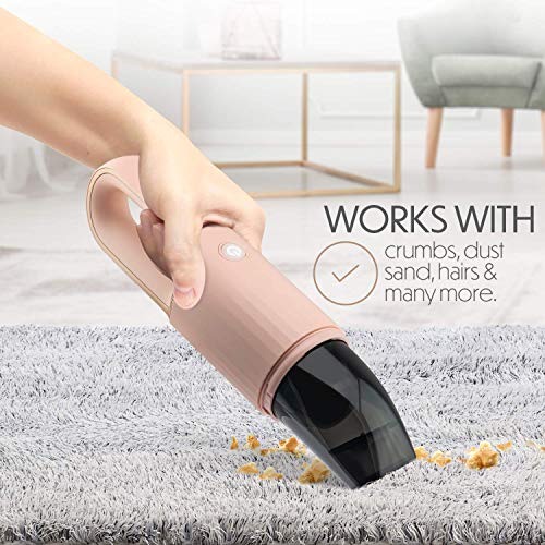 STARUMENT Portable Hand Vacuum Cleaner for Dust Pet Hair Dirt Home Car Interior, Furniture Lightweight Easy to Use, Compact Design Battery Rechargeable with USB-C Cable Pink - color: Pink