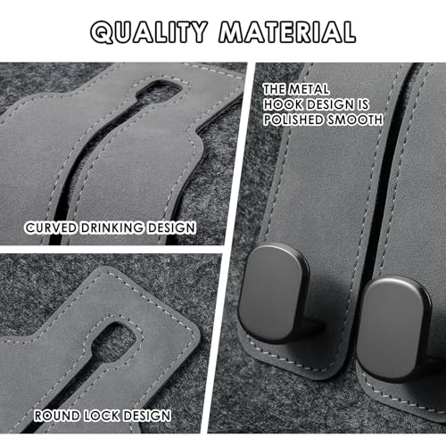 KINIVA Car Seat Headrest Storage Hooks, Set of 2, Suede PU Leather, Double Hooks (Grey) - color: Gray