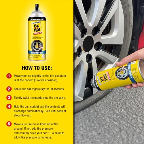 Fix-A-Flat S60410-6PK Aerosol Emergency Flat Tire Repair and Inflator, for Compact Tires, Eco-Friendly Formula, Universal Fit for All Compact Cars, 12 oz. (Pack of 6) - size: 12oz 6pk