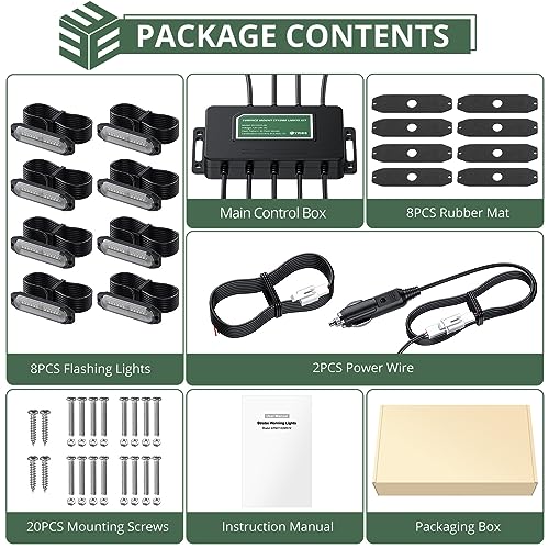 EYPINS LED Surface Mount Strobe Lights Kit,White Amber Flashing Car Truck Strobe Light,8pcs Surface Mount Emergency Warning Flashing Strobe Lights,30 Strobe Mode,Memory Function,12V,24V,Waterproof