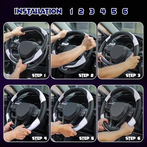 Soft Leather Steering Wheel Cover with Breathable Design and Anti-Slip Grip, Fully Compatible with Tesla, Toyota, Honda, Nissan 14.5-15.2 inch Round Steering Wheel(Sedans and SUVs) - color: DOUBLE-WHITE